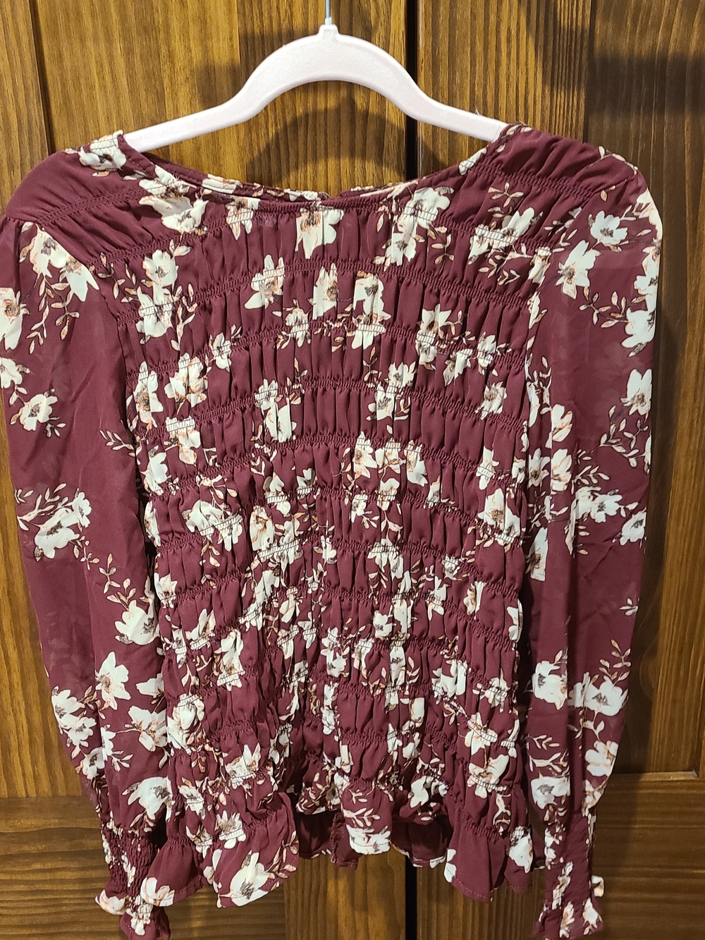 Maurices Womens Burgundy Floral Smocked Blouse - Size M!